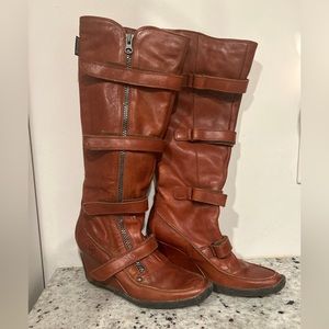 Vintage Bronx wedge soft leather knee high boots size 37 (US 7) whisky color